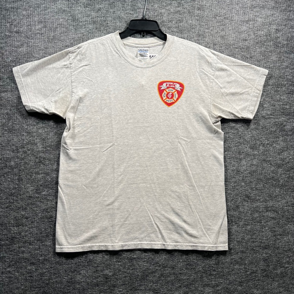Vintage Gildan FDIC West 2000 Fire Dept Conference Graphic T-Shirt Gray Large